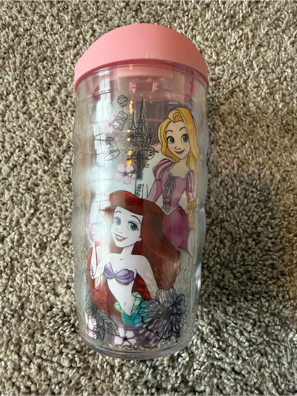 Disney Pink-Lid Clear Tumbler with Ariel & Rapunzel Artwork